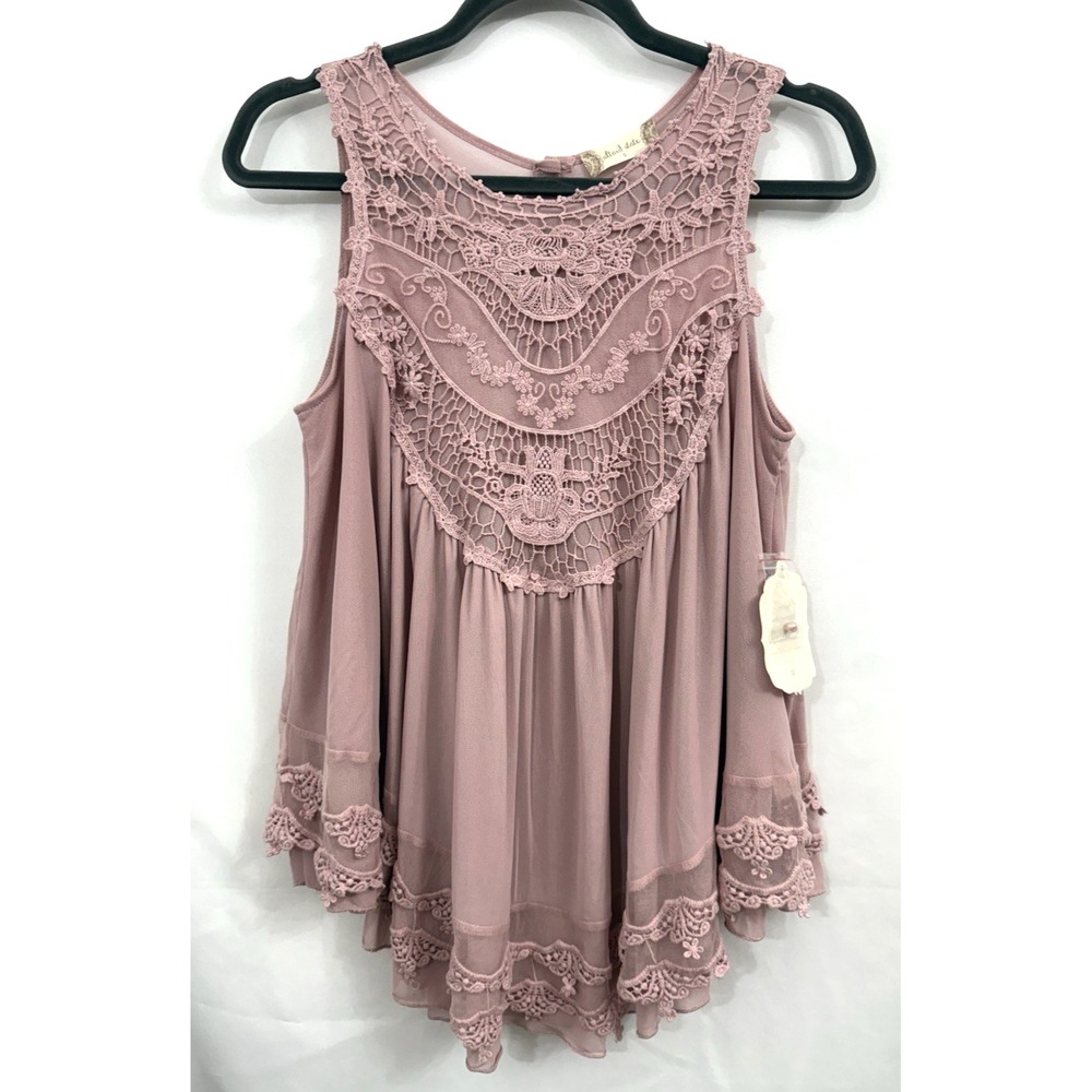 NWT Altar'd State Mauve Crochet Lace Mesh Sheer Sleeveless Tunic Womens S Boho
